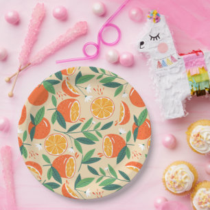Assiettes En Carton Motif rétro de fruits d'agrumes orange