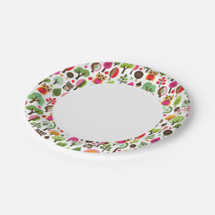 Assiettes En Carton motif rétro-hibou des feuilles roses