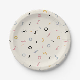 Assiettes En Carton Motif Retro Squiggle