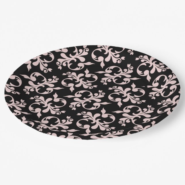 Assiettes En Carton Motif Rococo Pink Black Orament (Angle)