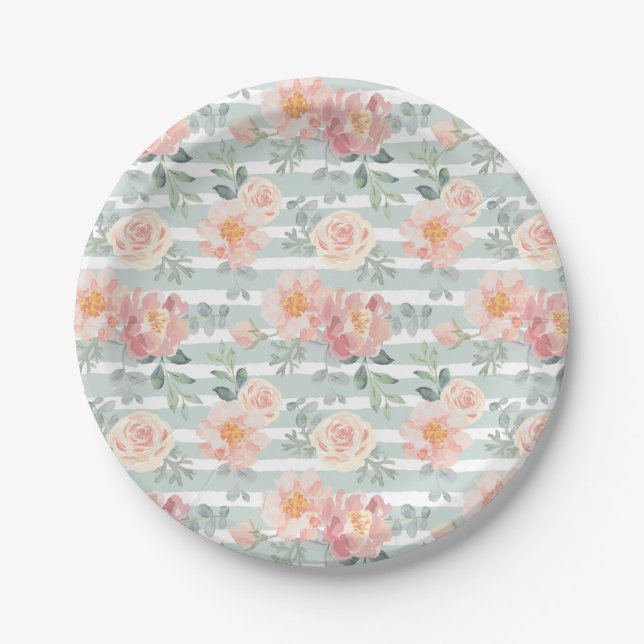 Assiettes En Carton Motif rose de rayure d'Alicia (Devant)