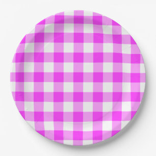 Assiettes En Carton Motif rose et blanc En vichy