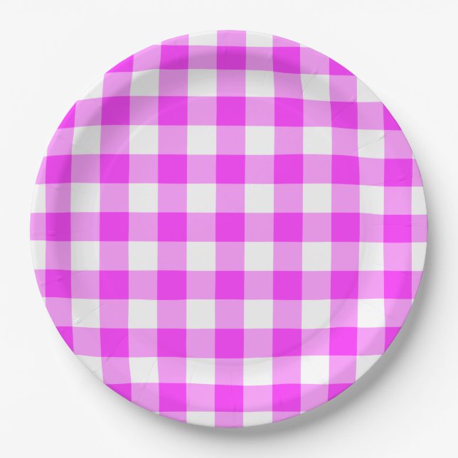 Assiettes En Carton Motif rose et blanc En vichy (Devant)