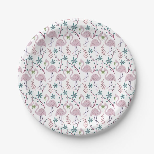 Assiettes En Carton Motif rose flamingo sans couture sur arrière - pla (Devant)