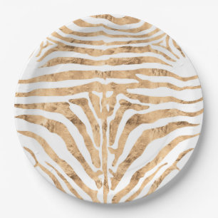 Assiettes En Carton motif rose or zèbre peau