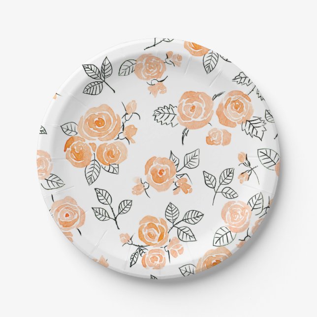Assiettes En Carton Motif rose Peach (Devant)
