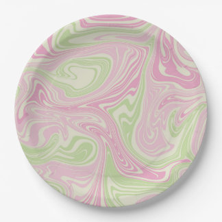 Assiettes En Carton Motif rose vert à bille liquide