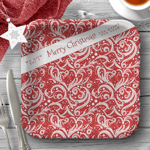 Assiettes En Carton Motif rouge Abstrait de flocon de neige #10 ID1009