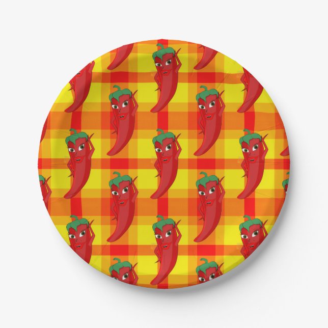 Assiettes En Carton Motif rouge Pepper Diva orange jaune Plaid (Devant)