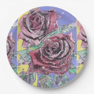 Assiettes En Carton Motif rouge Rose violet plaque de papier