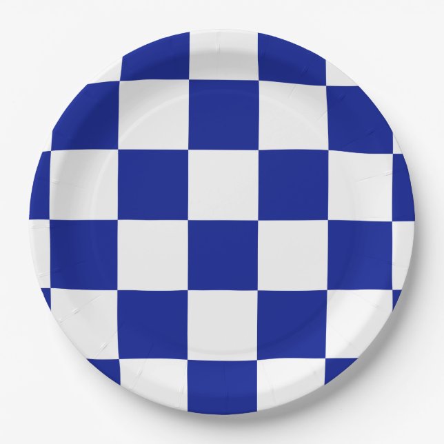 Assiettes En Carton Motif Royal Blue and White À damiers (Devant)