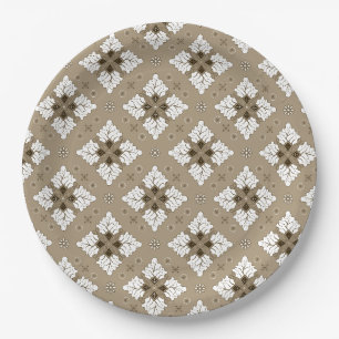 Assiettes En Carton Motif sans couture batik damassé ethnique beige