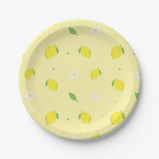 Assiettes En Carton Motif sans couture orange jaune avec fleurs blanch