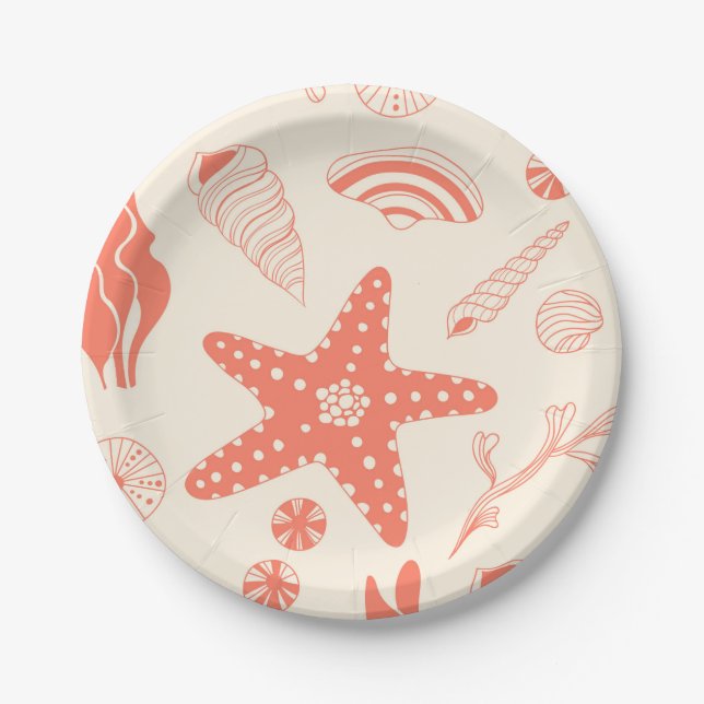 Assiettes En Carton Motif sans joint avec coquillages (Devant)