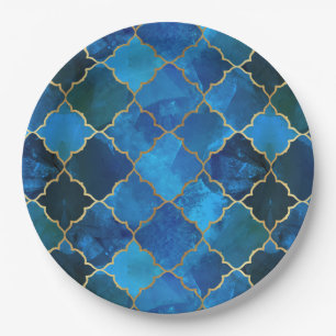 Assiettes En Carton Motif Sapphire Gemstone & Gold Marocain Carrelage