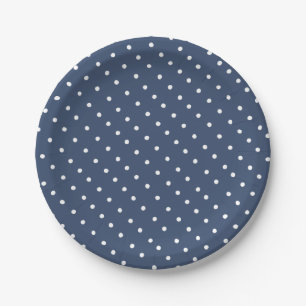 Assiettes En Carton Motif simple blanc et bleu marine Polka Dot