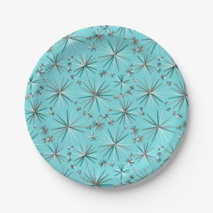 Assiettes En Carton Motif Spoutnik du milieu du siècle, Bleu des Oeufs