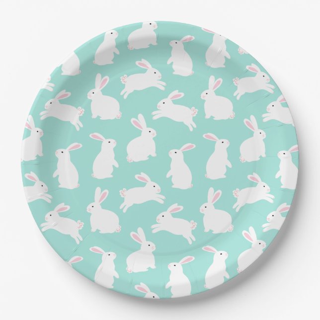 Assiettes En Carton Motif Spring White Bunnies (Devant)