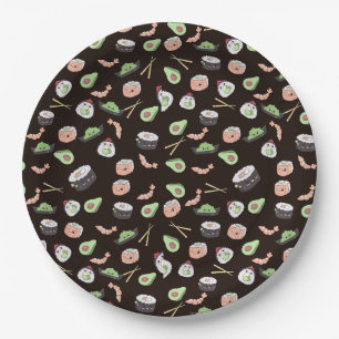 Assiettes En Carton Motif sushi noir mignon