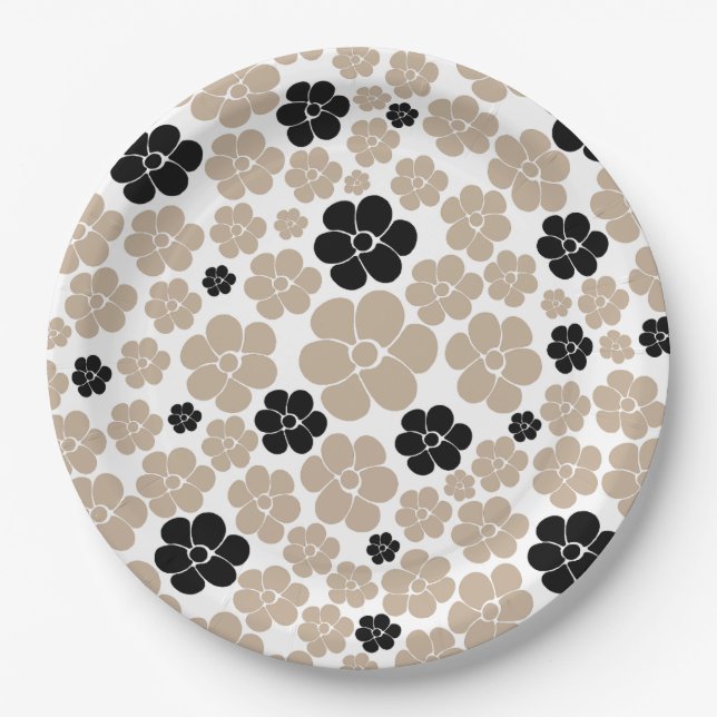 Assiettes En Carton Motif tendance en Taupe, noir et blanc (Devant)