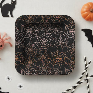 Assiettes En Carton Motif Toile d'araignée Halloween Orange Noir ID132