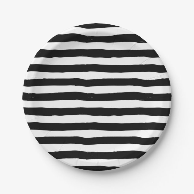Assiettes En Carton Motif tordu noir et blanc de rayure (Devant)