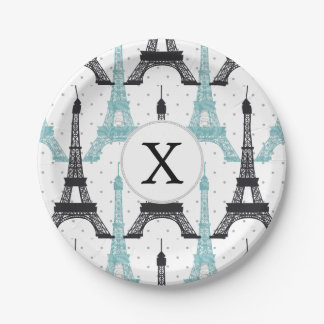Assiettes En Carton Motif tour Monogram Aqua Chic Eiffel
