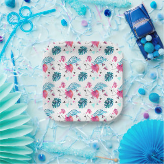 Assiettes En Carton Motif triangle feuille tropicale