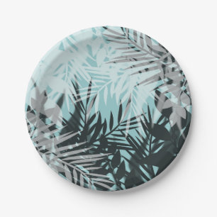 Assiettes En Carton Motif tropical bleu clair