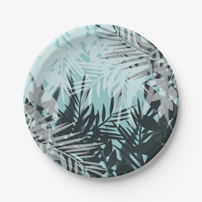 Assiettes En Carton Motif tropical bleu clair (Devant)