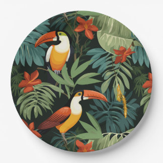 Assiettes En Carton Motif tropical Toucan