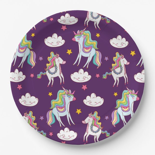 Assiettes En Carton Motif Unicorn Funny Magic Horse (Devant)