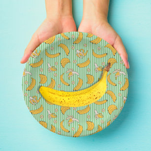 Assiettes En Carton Motif vectoriel de bande banane Vert menthe