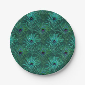 Assiettes En Carton Motif vert en plumes de paon d'oiseau paon
