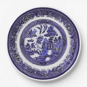Assiettes En Carton Motif Vintage de l'antiquité Blue Willow vers 179