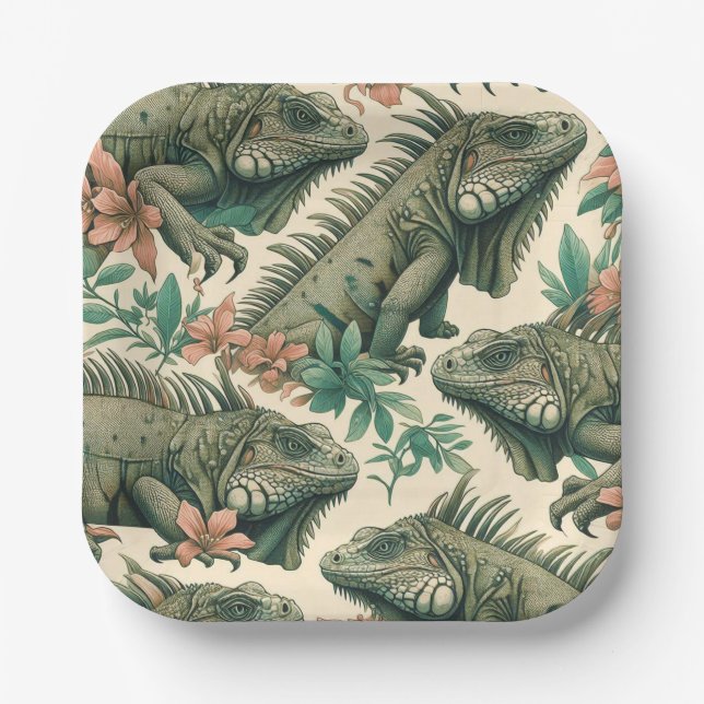 Assiettes En Carton Motif vintage Iguana (Recto)