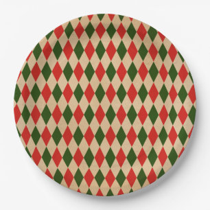 Assiettes En Carton Motif vintage Red & Green Harlequin