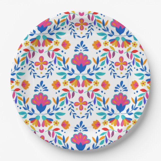 Assiettes En Carton motifs floraux de l'art populaire mexicain (Devant)