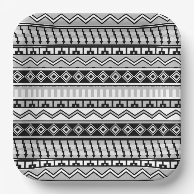 Assiettes En Carton Motifs géométriques noirs et blancs du sud-ouest (Recto)