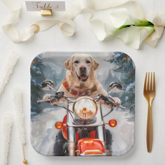 Assiettes En Carton Moto à chiens Labrador Noël (Mariage)