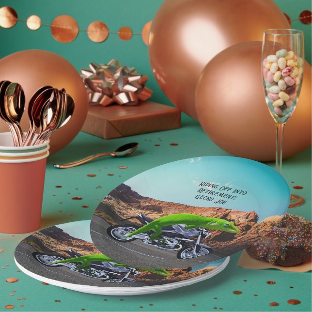 Assiettes En Carton Moto Gecko Personnalisée Pour La Retraite (Multi)
