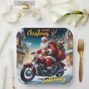 Assiettes En Carton Moto Noël Père Noël Et Rudolph Reindeer