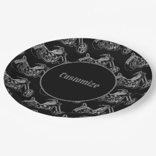 Assiettes En Carton Moto Noir Et Argent