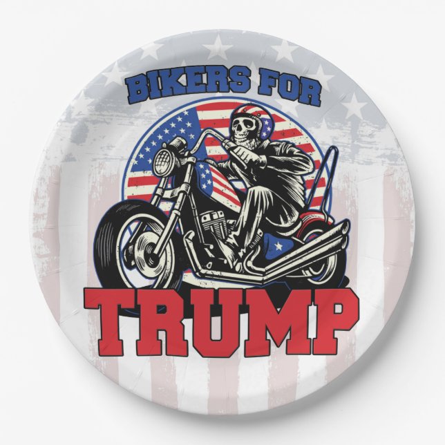 Assiettes En Carton Motocyclette Patriotique Président TRUMP (Devant)