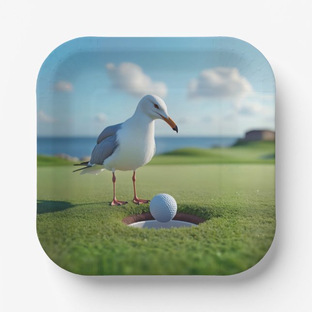Assiettes En Carton Mouette avec une balle de golf en un trou (Recto)