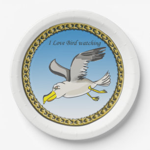 Assiettes En Carton Mouette caricaturale volant au-dessus de la tête a