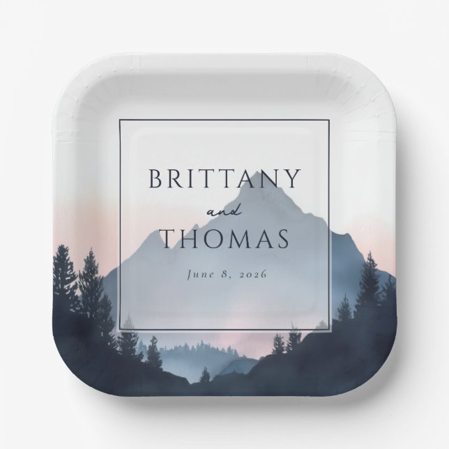 Assiettes En Carton Mountain Wedding Invitation (Recto)