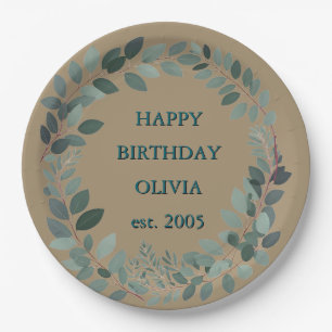 Assiettes En Carton Mousse de moka personnalisée Feuille d'eucalyptus