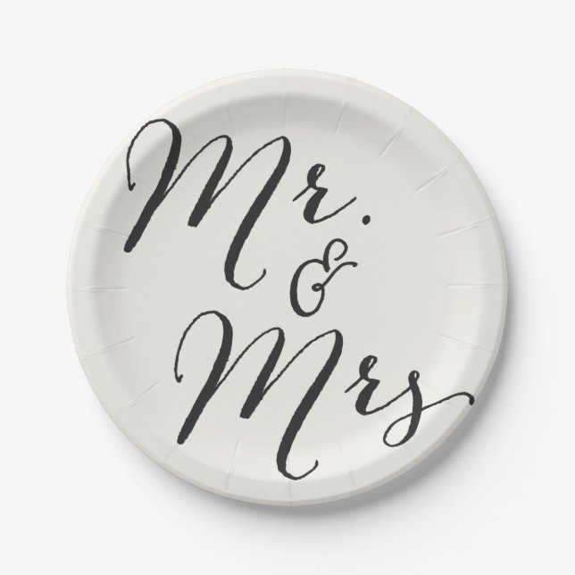 Assiettes En Carton Mr & Mrs Classic Script Chic Calligraphy Mariage (Devant)