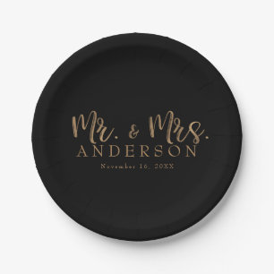 Assiettes En Carton MR. & MRS. Or Typographie Moderne Minimaliste